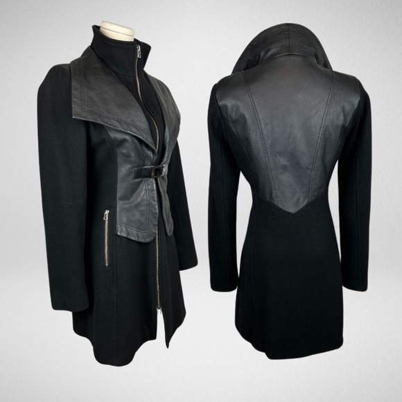 Leather and wool blend coat - Picture 2 of 12